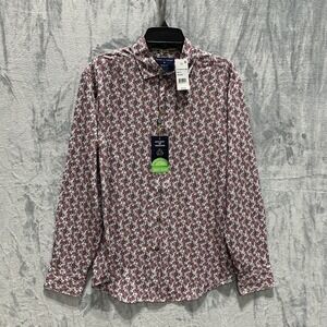 Society of Threads Men's Button Up Shirt Performance Long Sleeve Floral Rose‎ M